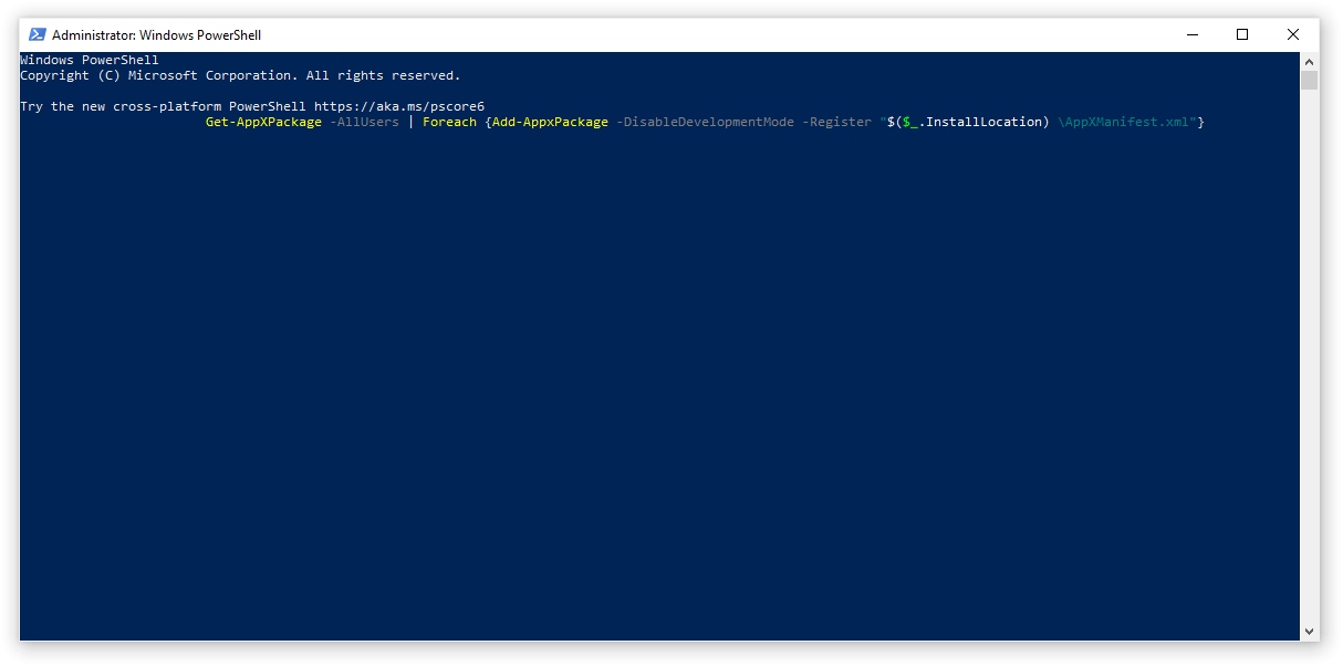 Powershell command to restore windows functionality